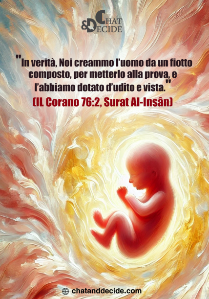 "In verità, Noi creammo l’uomo da un fiotto composto, per metterlo alla prova, e l’abbiamo dotato d’udito e vista" (IL Corano 76:2, Sura Al-Insân)